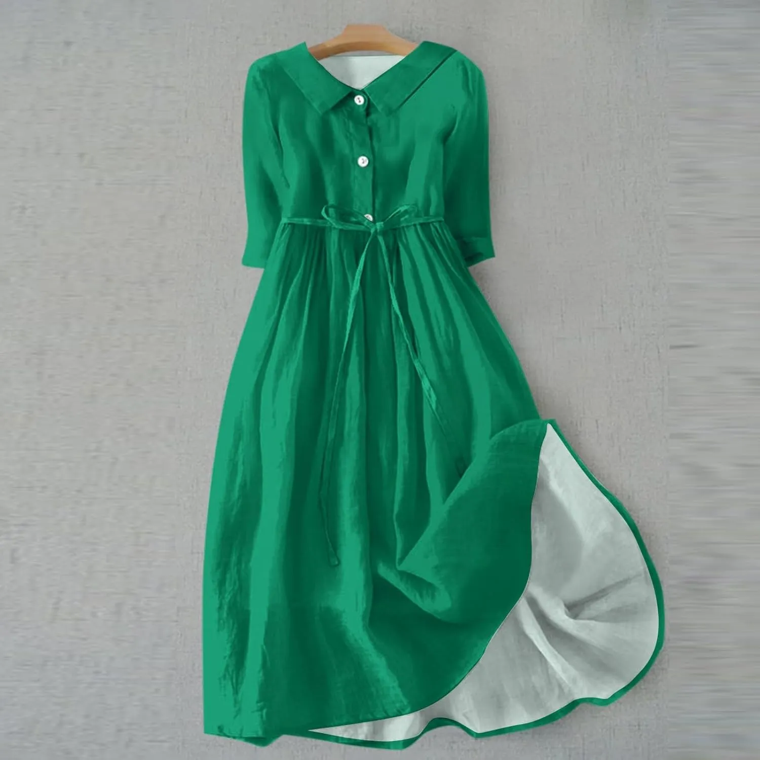 Summer Dress for Women 3/4 Sleeve Button Up A Line Flowy Maxi Dresses Vintage Floral Literary Simple Cotton Dress