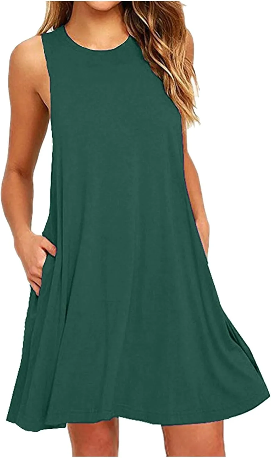 Summer Dresses for Women 2024 Casual Beach Sundresses Flowy Sleeveless Short Dress Fashion Loose Dress with Pockets