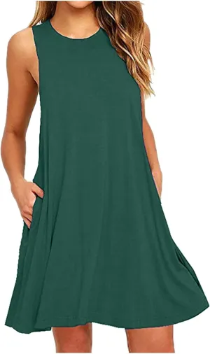 Summer Dresses for Women 2024 Casual Beach Sundresses Flowy Sleeveless Short Dress Fashion Loose Dress with Pockets