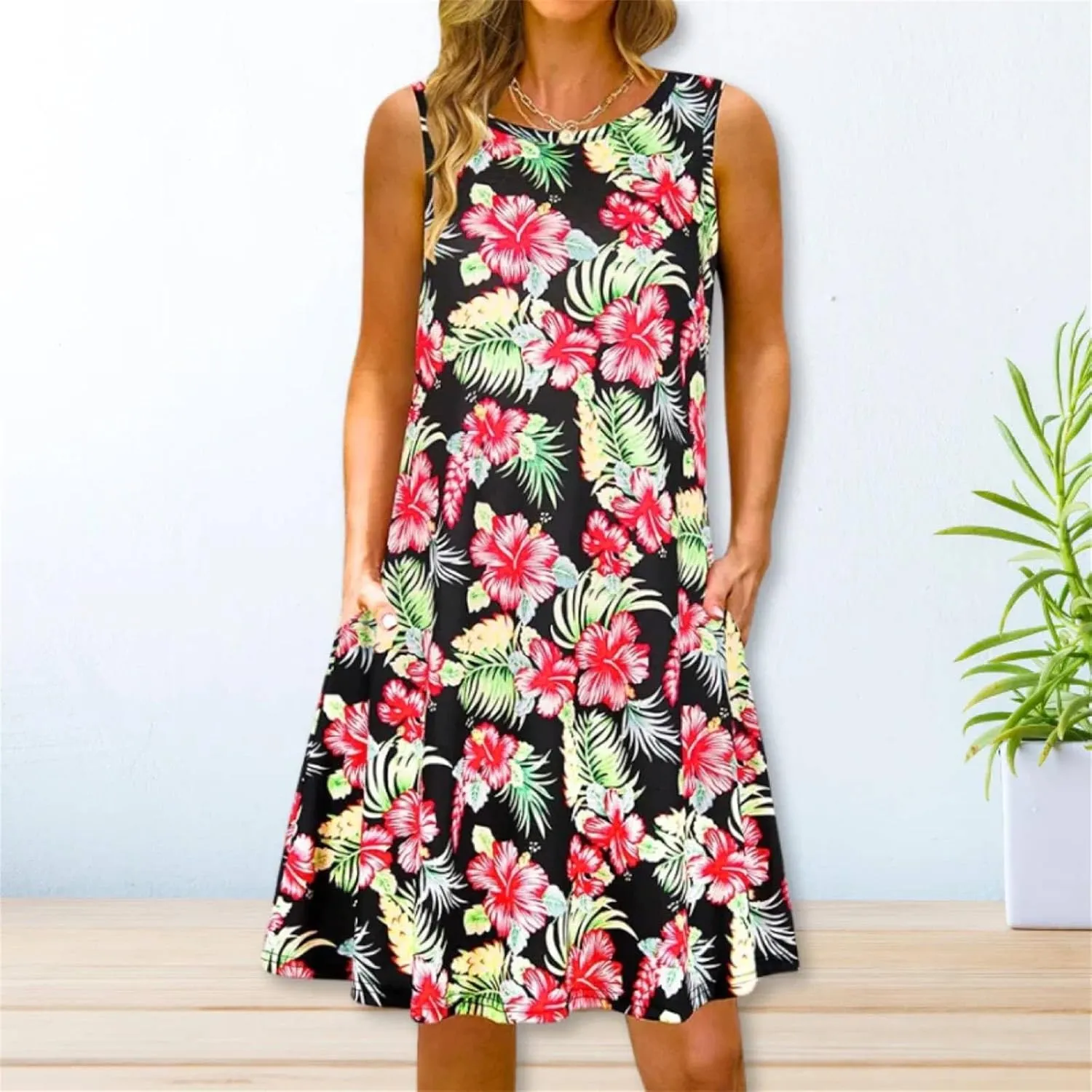 Summer Dresses for Women 2024 Casual Sleeveless Boho Floral Petite Sundress Plus Size Vacation Flowy Midi Dress