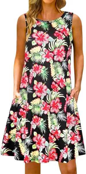 Summer Dresses for Women 2024 Casual Sleeveless Boho Floral Petite Sundress Plus Size Vacation Flowy Midi Dress