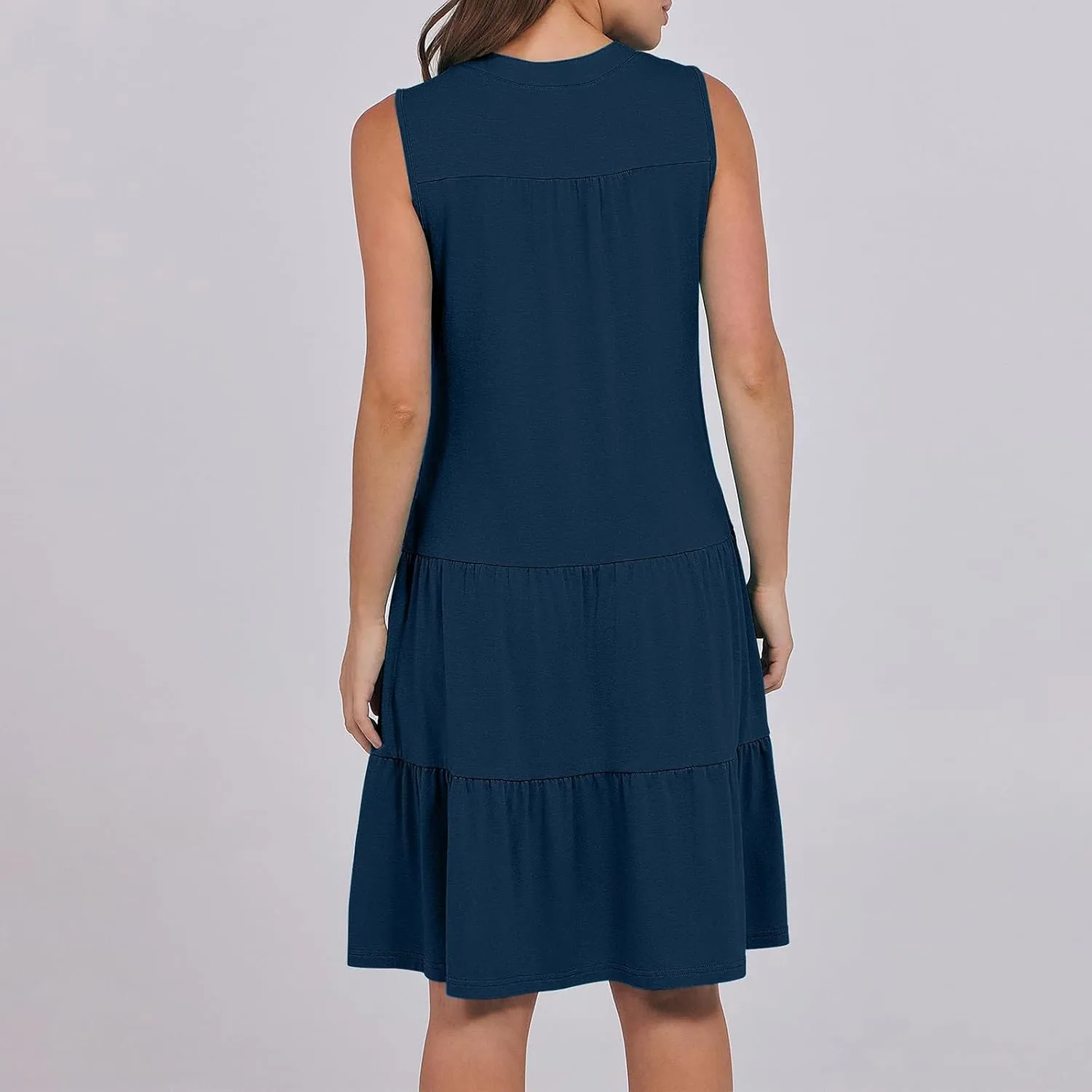 Summer Dresses for Women 2025 Casual Sleeveless Beach Dress Fashion Pleated Loose V-Neck Solid Color Sundress