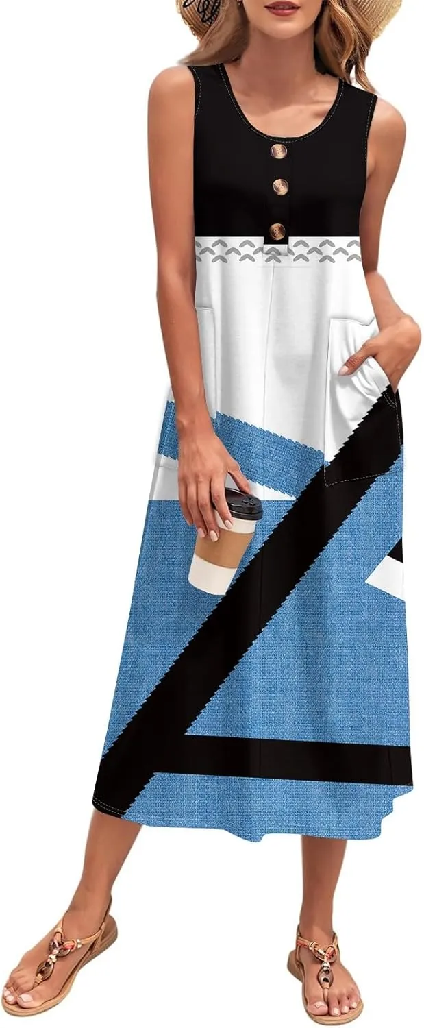 Summer Dresses for Women 2025 Sleeveless Button Down Maxi Dress Casual Loose Long Beach Sundress Travel Vacation Outfits