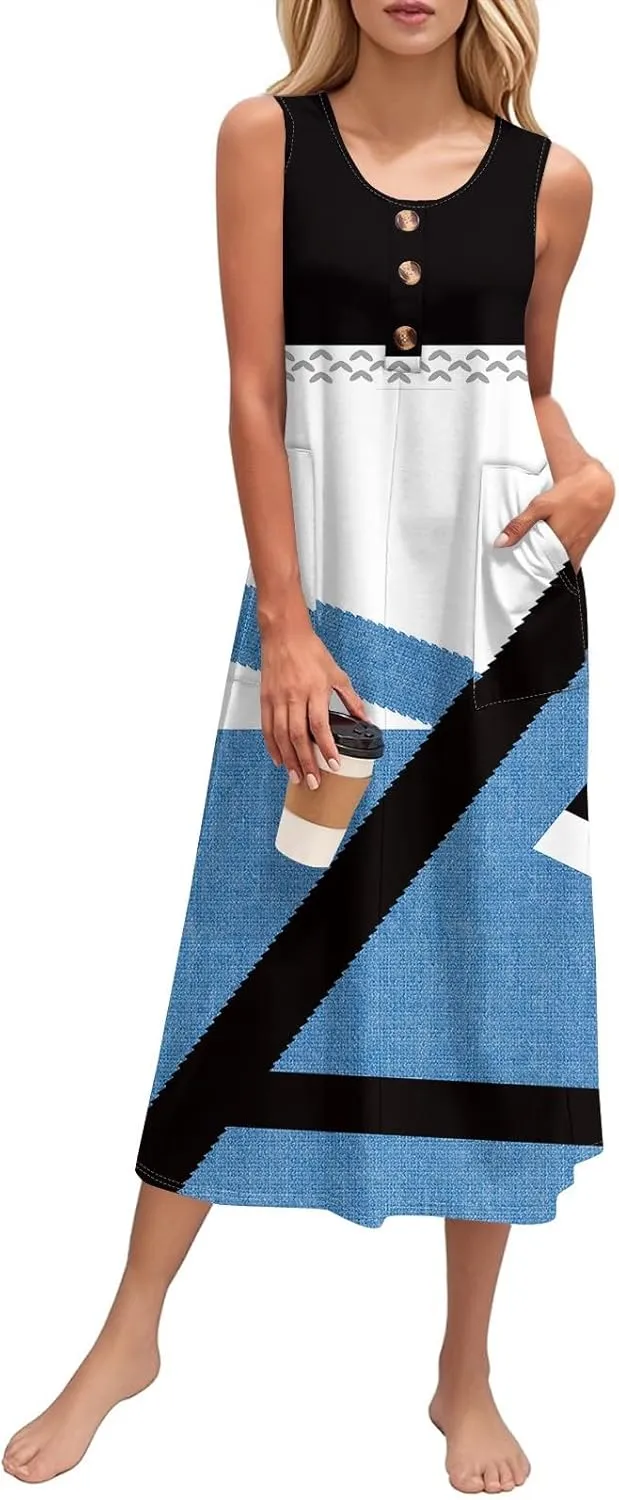 Summer Dresses for Women 2025 Sleeveless Button Down Maxi Dress Casual Loose Long Beach Sundress Travel Vacation Outfits
