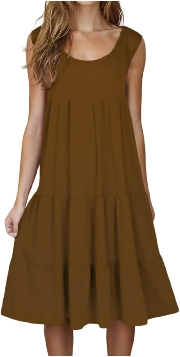 Summer Dresses for Women 2025 Trendy Plus Size Sleeveless Cute Sundresses Casual Loose Boho Beach Flowy Midi Dress