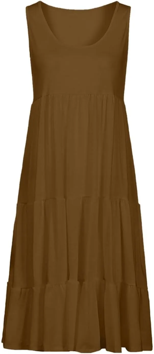 Summer Dresses for Women 2025 Trendy Plus Size Sleeveless Cute Sundresses Casual Loose Boho Beach Flowy Midi Dress