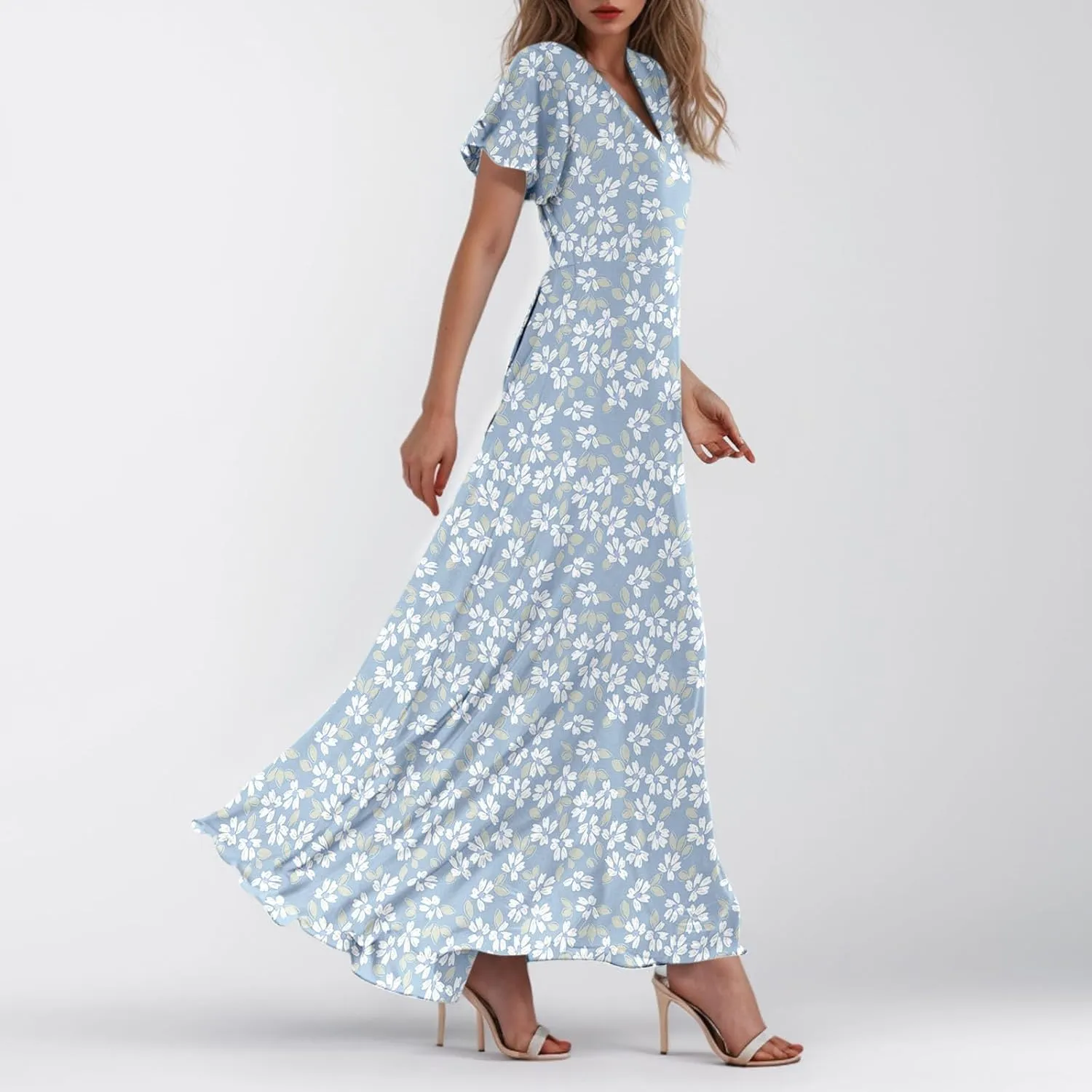 Summer Dresses for Women 2025,Elegant Chiffon Floral Boho Dress Semi Wedding Guest Dresses Floral Church Dress
