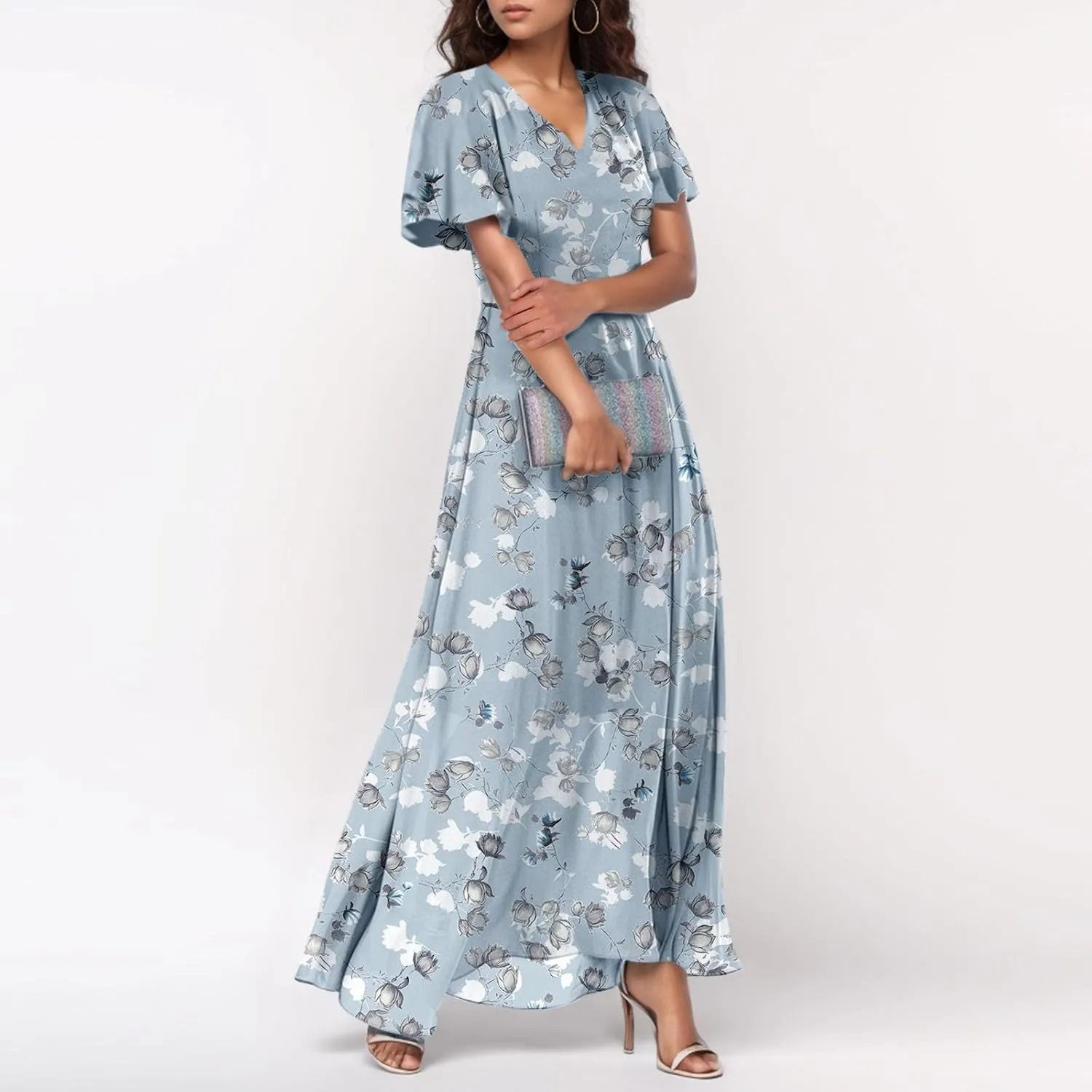 Summer Dresses for Women 2025,Elegant Chiffon Floral Boho Dress Semi Wedding Guest Dresses Floral Church Dress