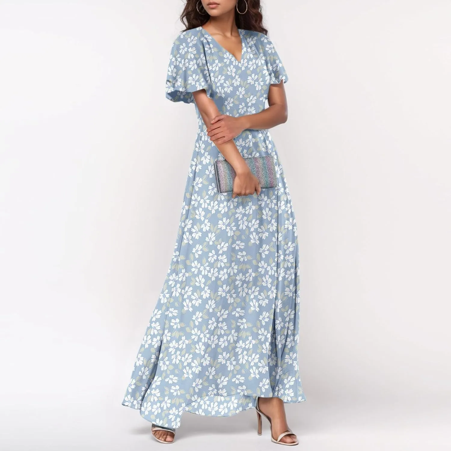 Summer Dresses for Women 2025,Elegant Chiffon Floral Boho Dress Semi Wedding Guest Dresses Floral Church Dress