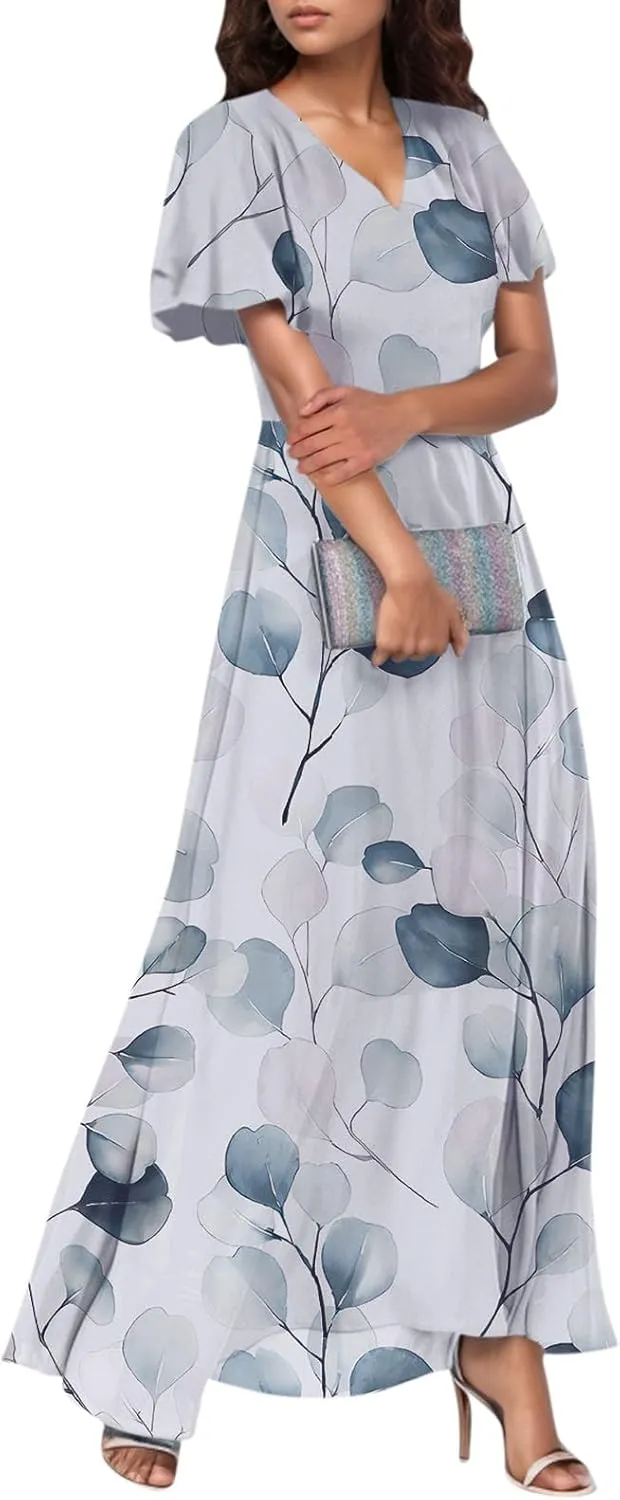 Summer Dresses for Women 2025,Elegant Chiffon Floral Boho Dress Semi Wedding Guest Dresses Floral Church Dress
