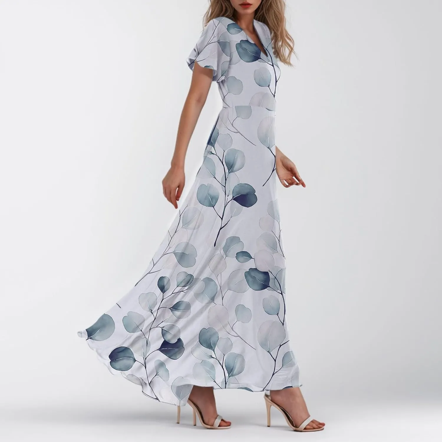 Summer Dresses for Women 2025,Elegant Chiffon Floral Boho Dress Semi Wedding Guest Dresses Floral Church Dress