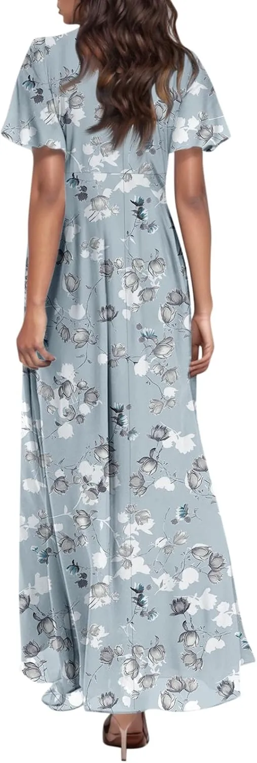 Summer Dresses for Women 2025,Elegant Chiffon Floral Boho Dress Semi Wedding Guest Dresses Floral Church Dress