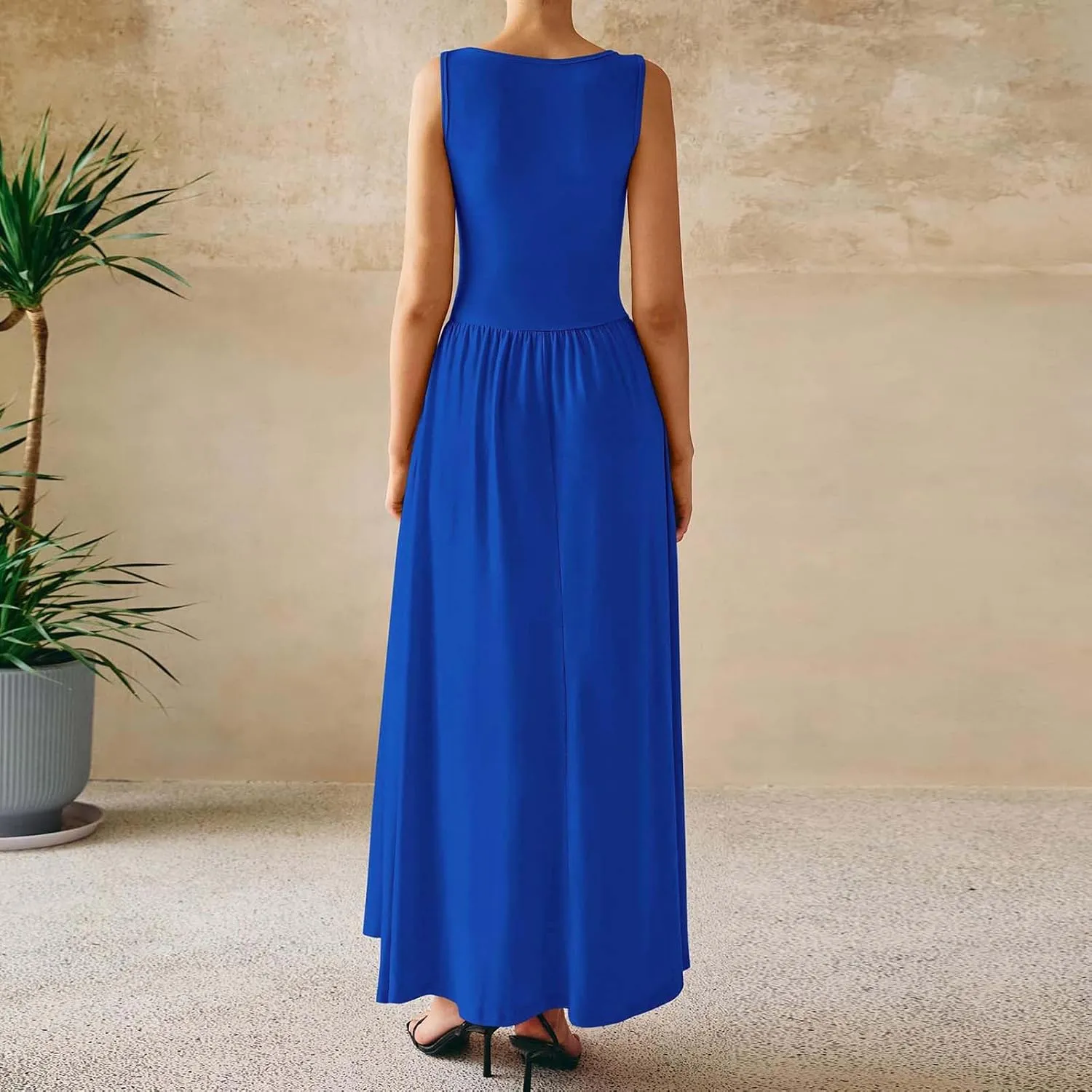 Summer Maxi Dresses for Women 2025 Sleeveless Formal Ruched High Waisted Long Sundress Flowy Beach Tank Dress Clothes