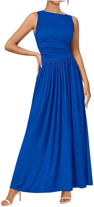 Summer Maxi Dresses for Women 2025 Sleeveless Formal Ruched High Waisted Long Sundress Flowy Beach Tank Dress Clothes