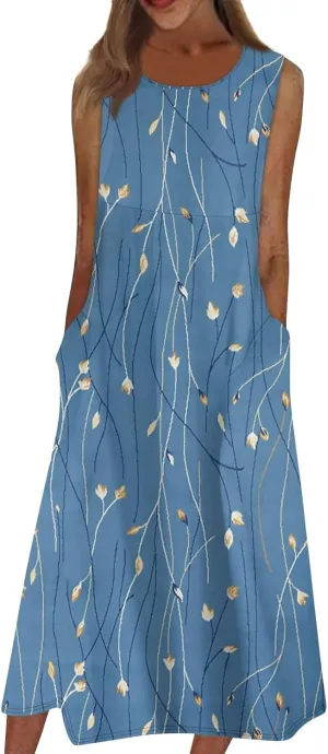 Summer Off The Shoulder Midi Sundresses for Women,Trendy Sleeveless Plus Size Casual Flowy Formal Floral Tank Dress