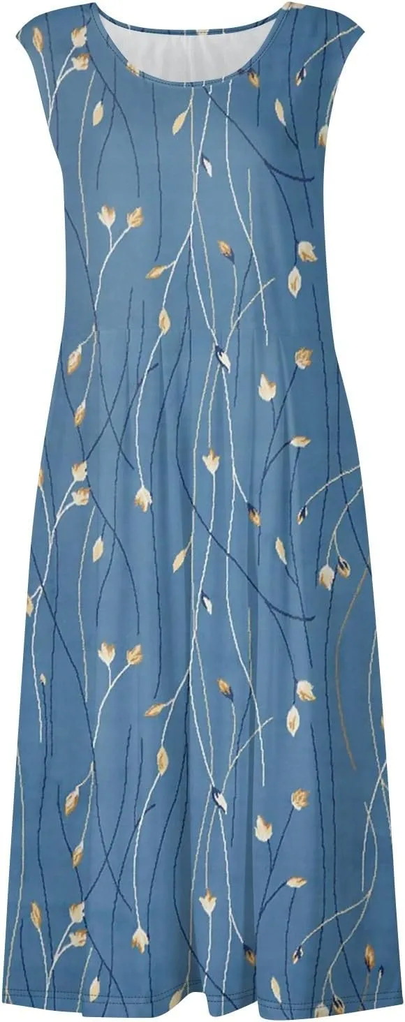 Summer Off The Shoulder Midi Sundresses for Women,Trendy Sleeveless Plus Size Casual Flowy Formal Floral Tank Dress