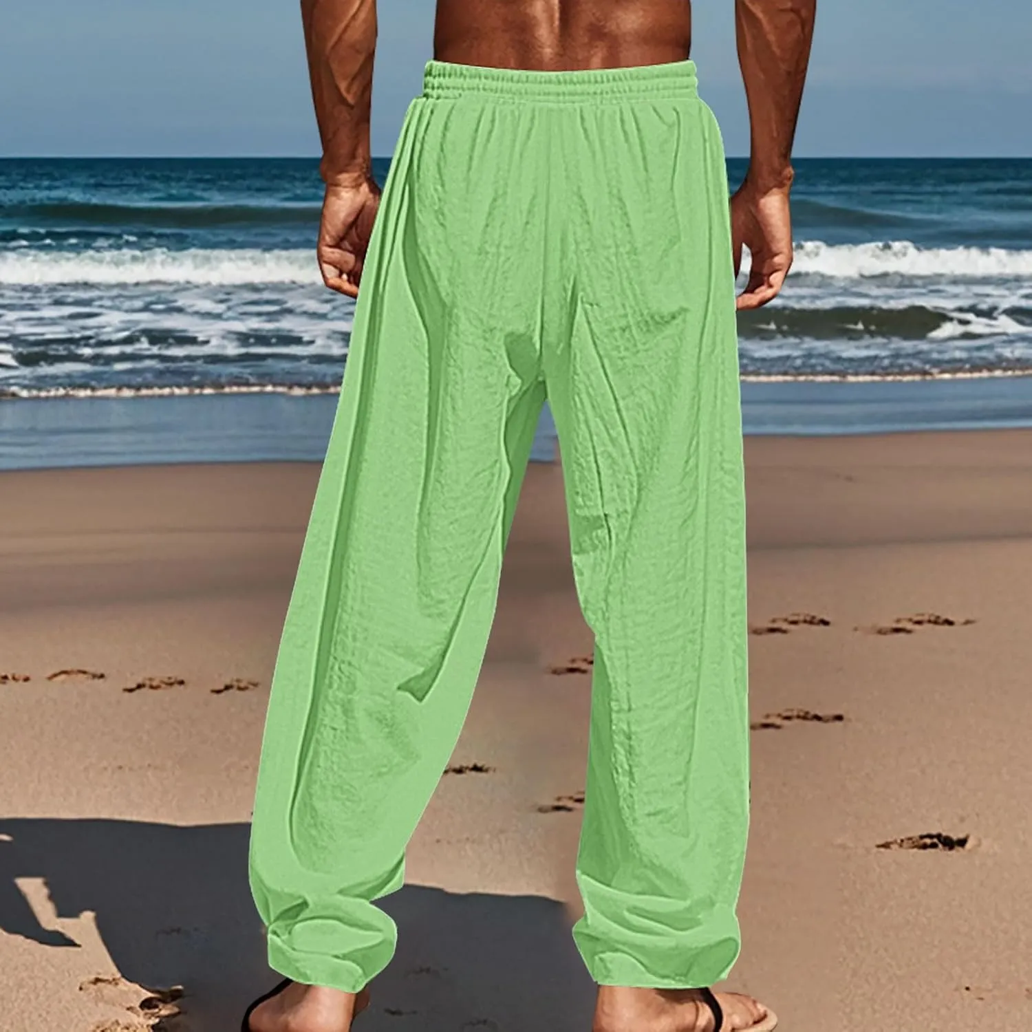 Summer Pants for Men Lightweight Relaxed Fit Trousers with Pockets Casual Wide Leg Vacation Beach Boho Pants