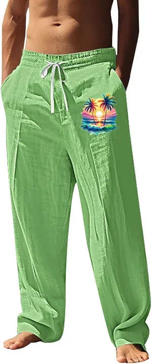 Summer Pants for Men Lightweight Relaxed Fit Trousers with Pockets Casual Wide Leg Vacation Beach Boho Pants