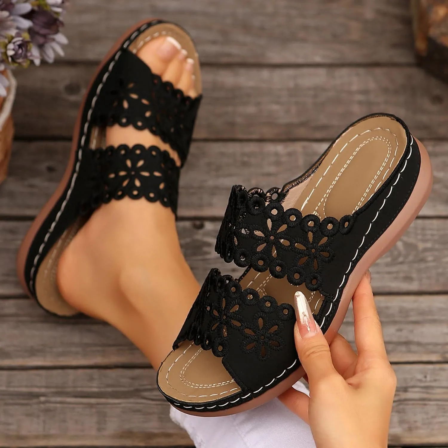 Summer Sandals for Women Mesh Hollow Out Comfort Shoes Orthopedic Arch-Support Walking Wide Width Sandal