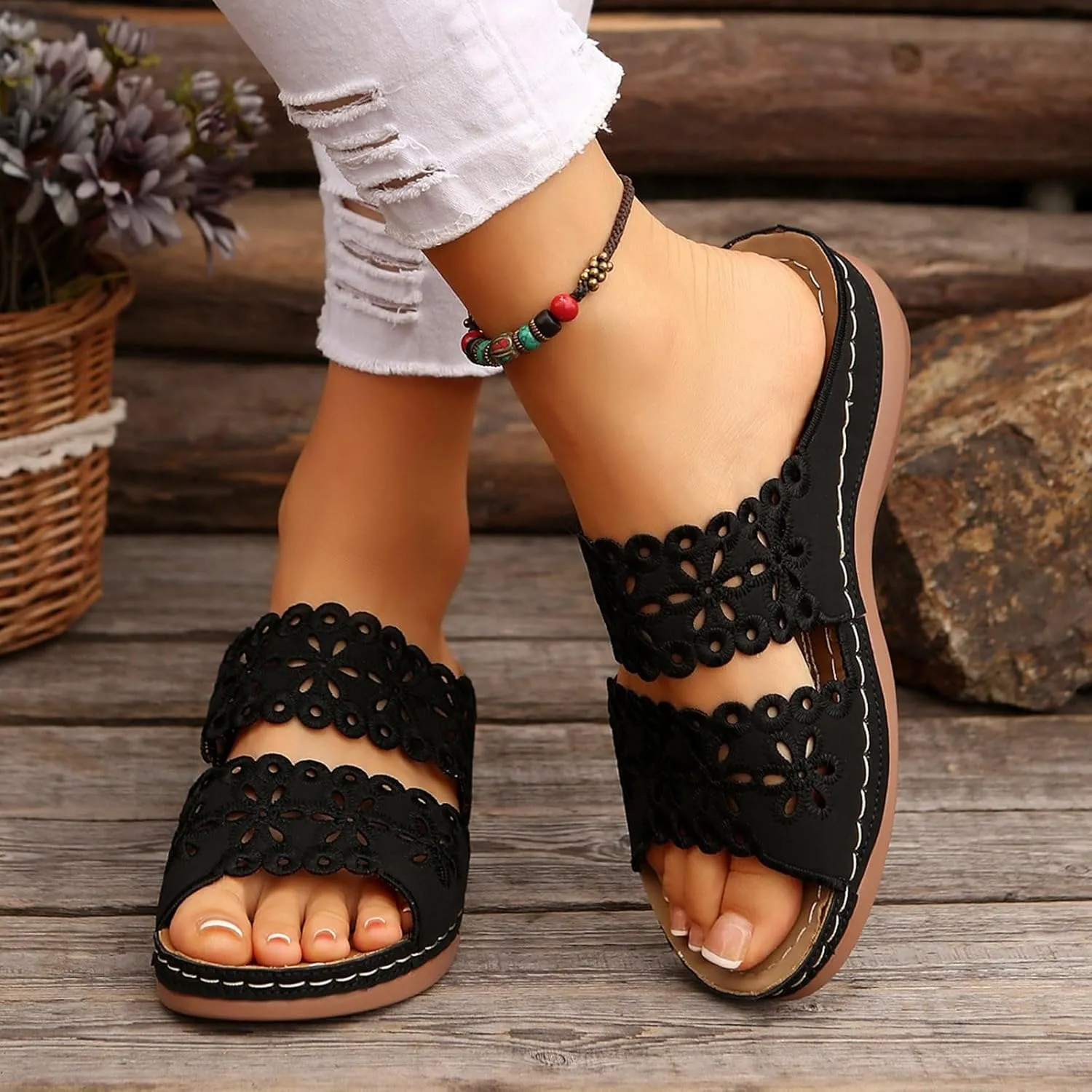 Summer Sandals for Women Mesh Hollow Out Comfort Shoes Orthopedic Arch-Support Walking Wide Width Sandal