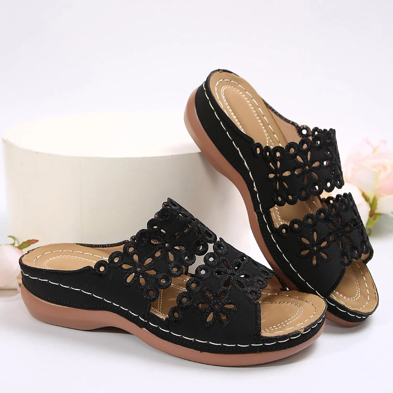 Summer Sandals for Women Mesh Hollow Out Comfort Shoes Orthopedic Arch-Support Walking Wide Width Sandal