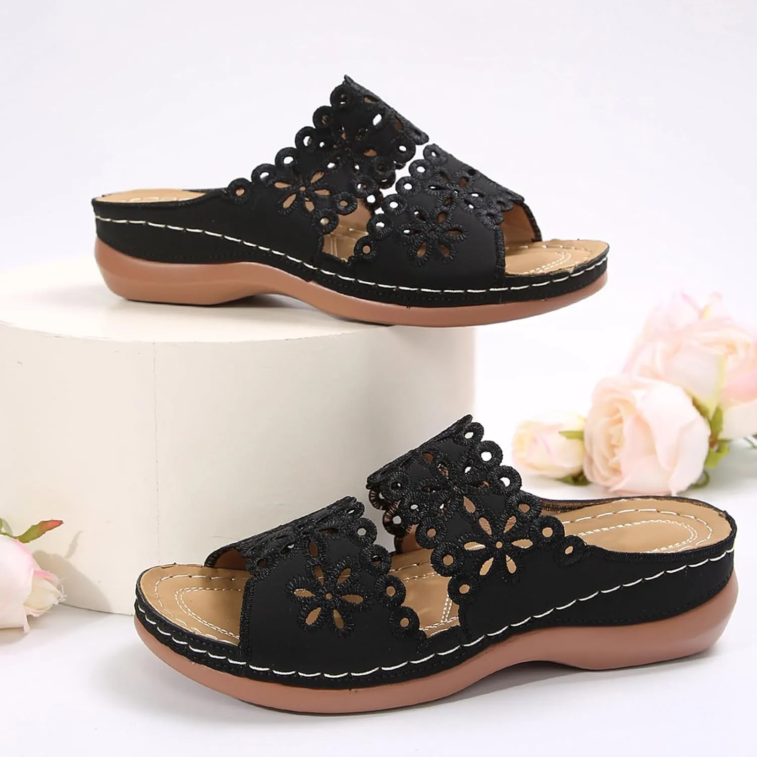 Summer Sandals for Women Mesh Hollow Out Comfort Shoes Orthopedic Arch-Support Walking Wide Width Sandal