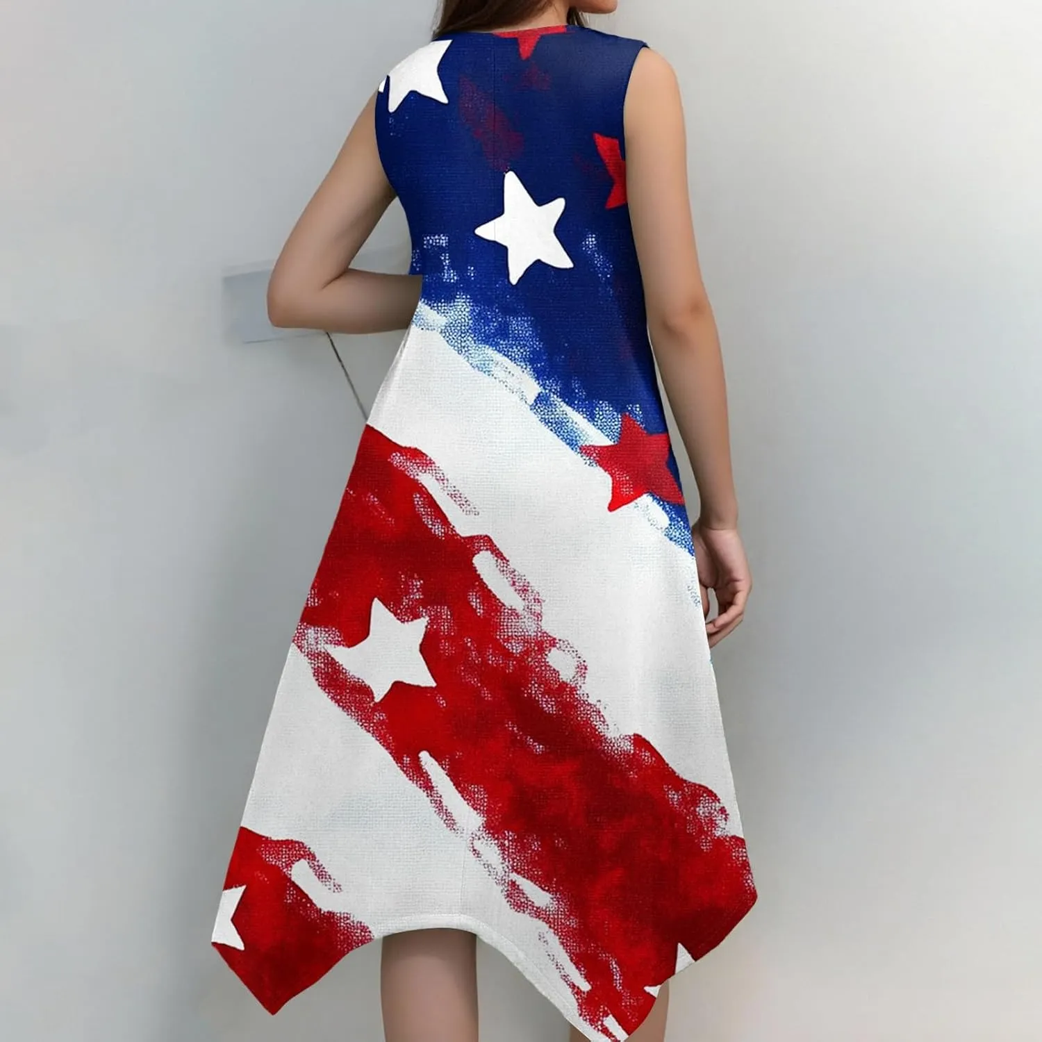 Sun Dresses for Women 2025 Vacation Summer Midi Sleeveless Irregular Hem Dress U-Neck Dresses A Line with Pockets