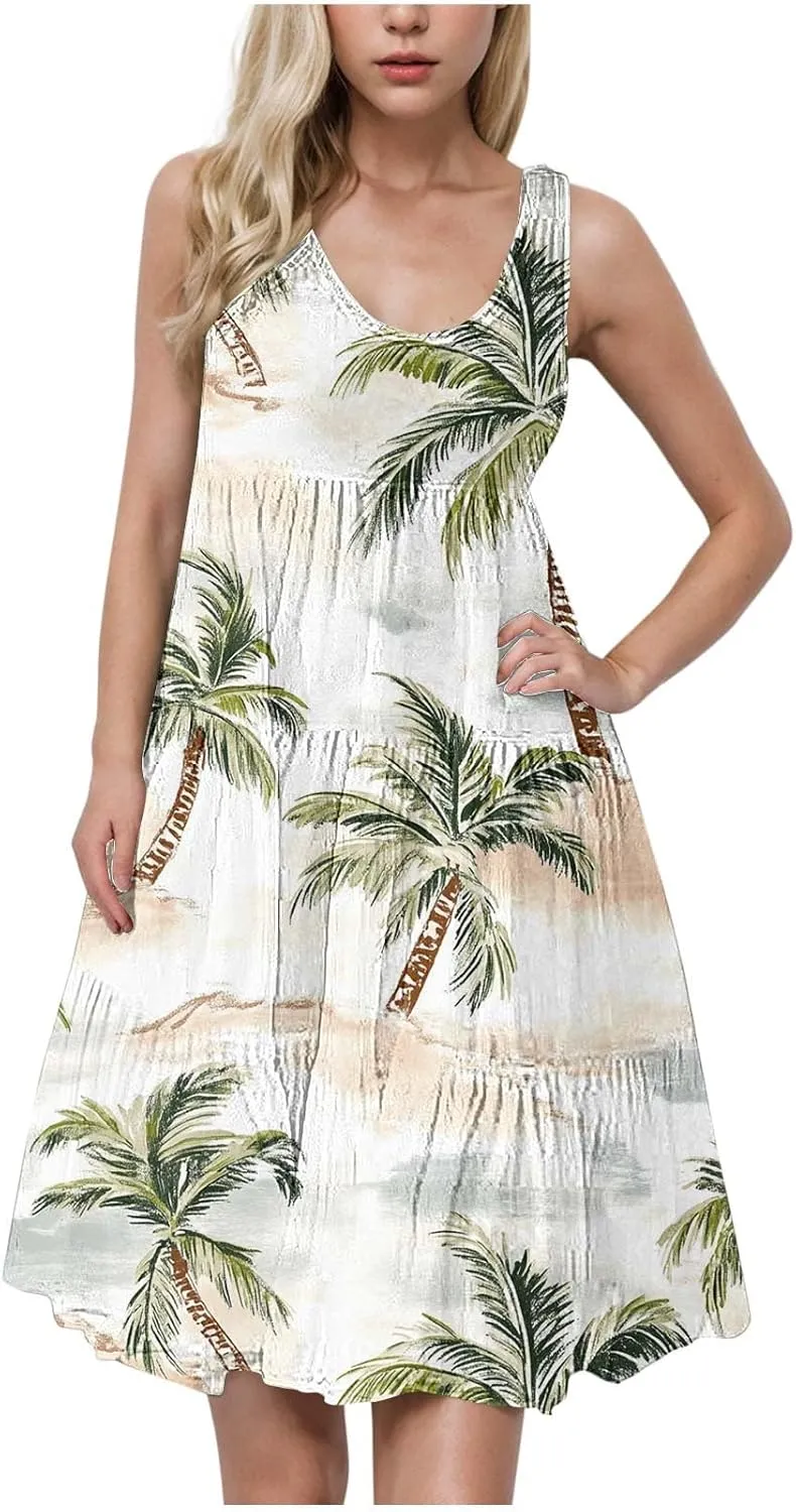 Sundresses for Women 2025 Floral Sleeveless Tank Mini Dress Boho Loose Fit A Line Ruffle Dress Loose Summer Sundress