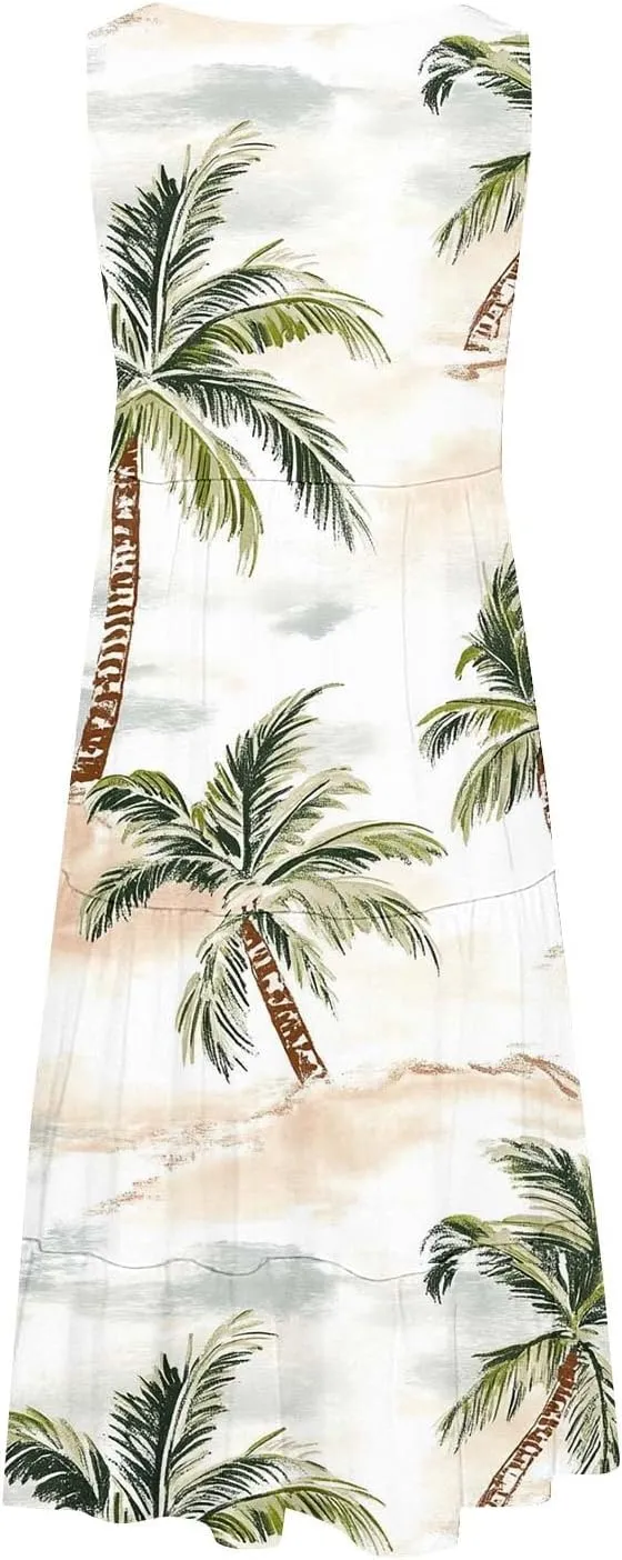Sundresses for Women 2025 Floral Sleeveless Tank Mini Dress Boho Loose Fit A Line Ruffle Dress Loose Summer Sundress