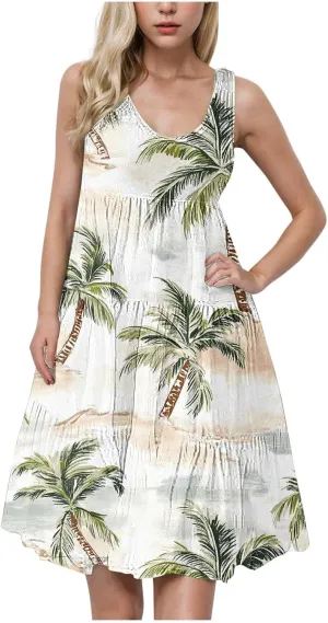 Sundresses for Women 2025 Floral Sleeveless Tank Mini Dress Boho Loose Fit A Line Ruffle Dress Loose Summer Sundress