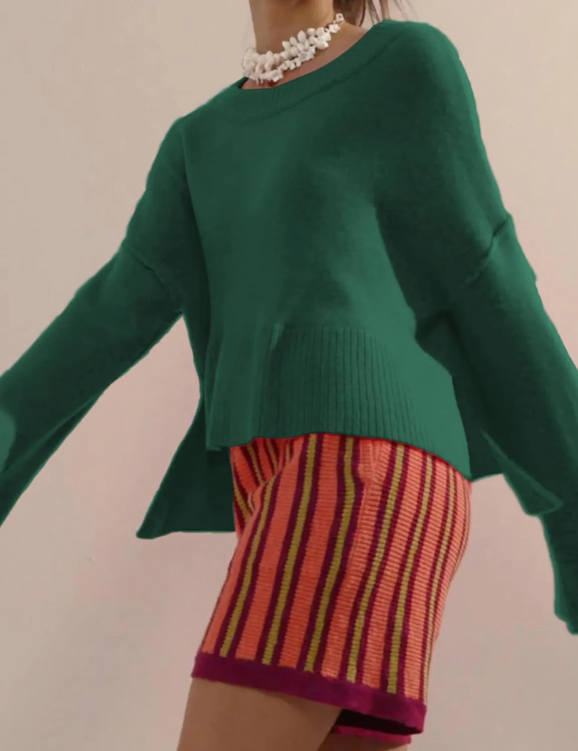 Sweaters for Women Bell Long Sleeve Crewneck Side Slit Fall Winter Casual Oversized Pullover Knit Sweater Top