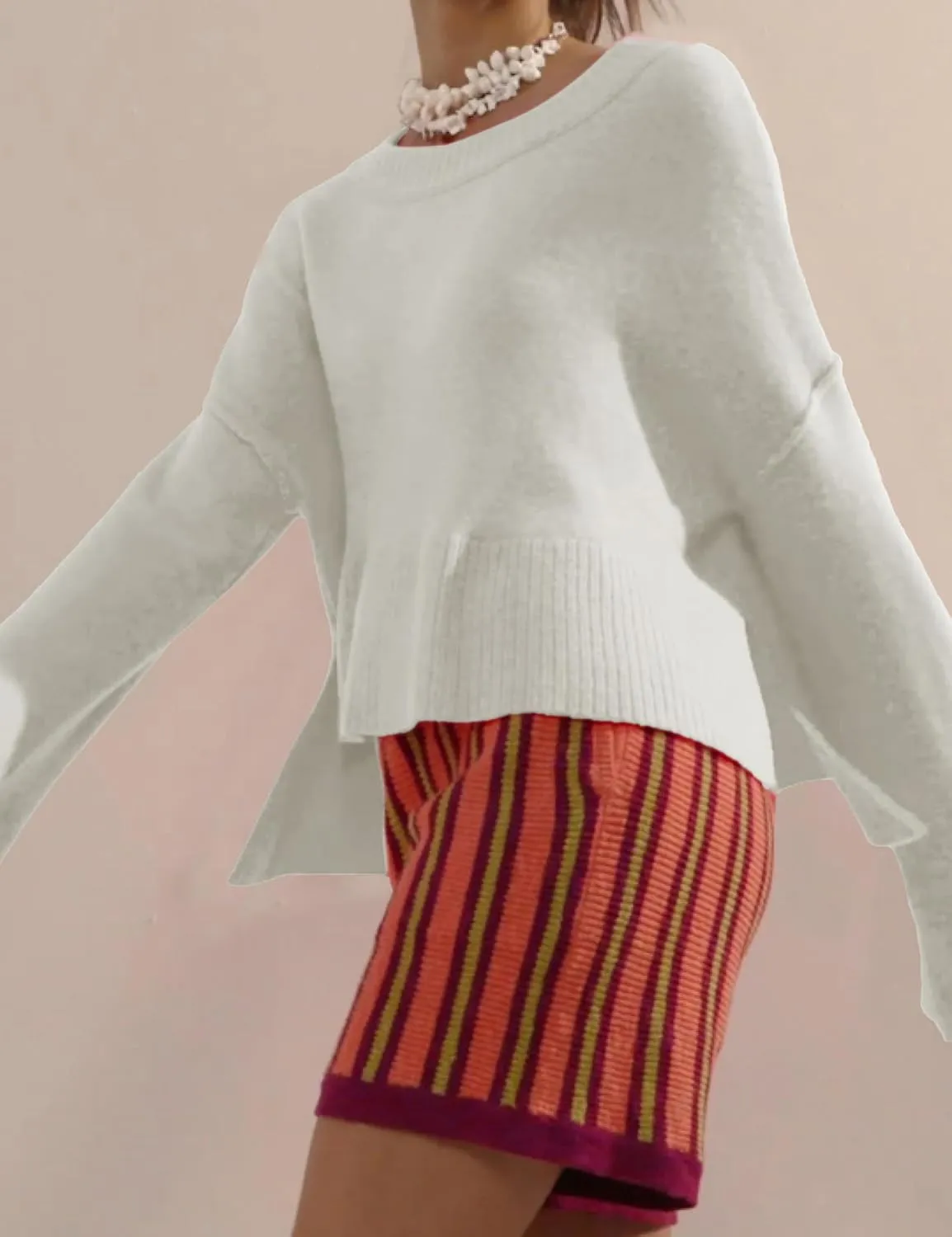 Sweaters for Women Bell Long Sleeve Crewneck Side Slit Fall Winter Casual Oversized Pullover Knit Sweater Top