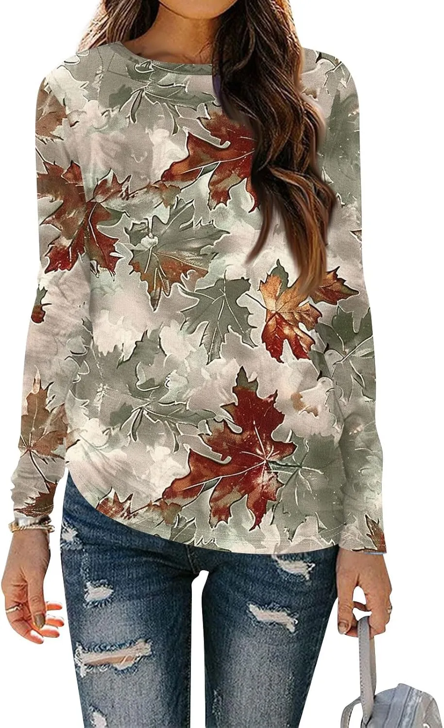T Shirts for Women Crew Neck Tunic Outfits Sports Fan Gradient Long Sleeves Top Thin Vacation T Shirts