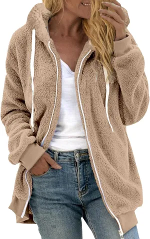 TANGNADE Cute Jackets for Women Trendy Plus Size Winter Fuzzy Fleece Coats Comfy Warm Zip Up Hoodies Outwear