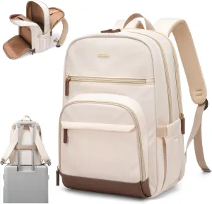 TENSTAR Laptop Backpack for Women, Computer Backpack Fit 16 Inch Notebook, Large Capacity Backpack Women Casual Daypack for Travel, Beige