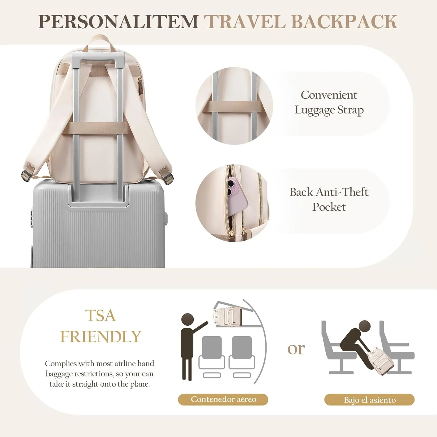 TENSTAR Laptop Backpack for Women, Computer Backpack Fit 16 Inch Notebook, Large Capacity Backpack Women Casual Daypack for Travel, Beige