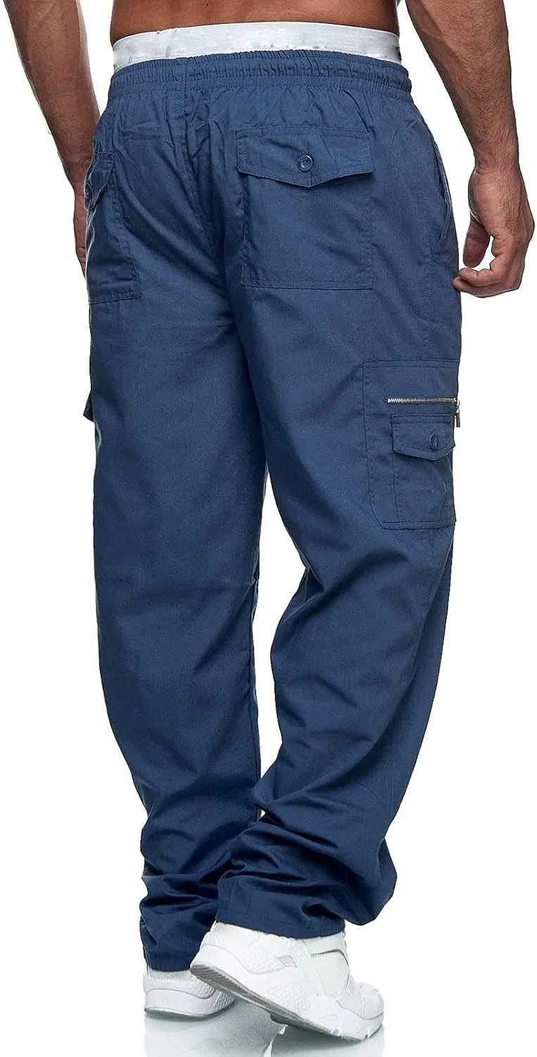 Thatrich Mens Straight Leg Sweatpants Workout Cargo Pants Stretch Trousers Slim Fit Wide Leg Pants Athletic Joggers Fall Pant