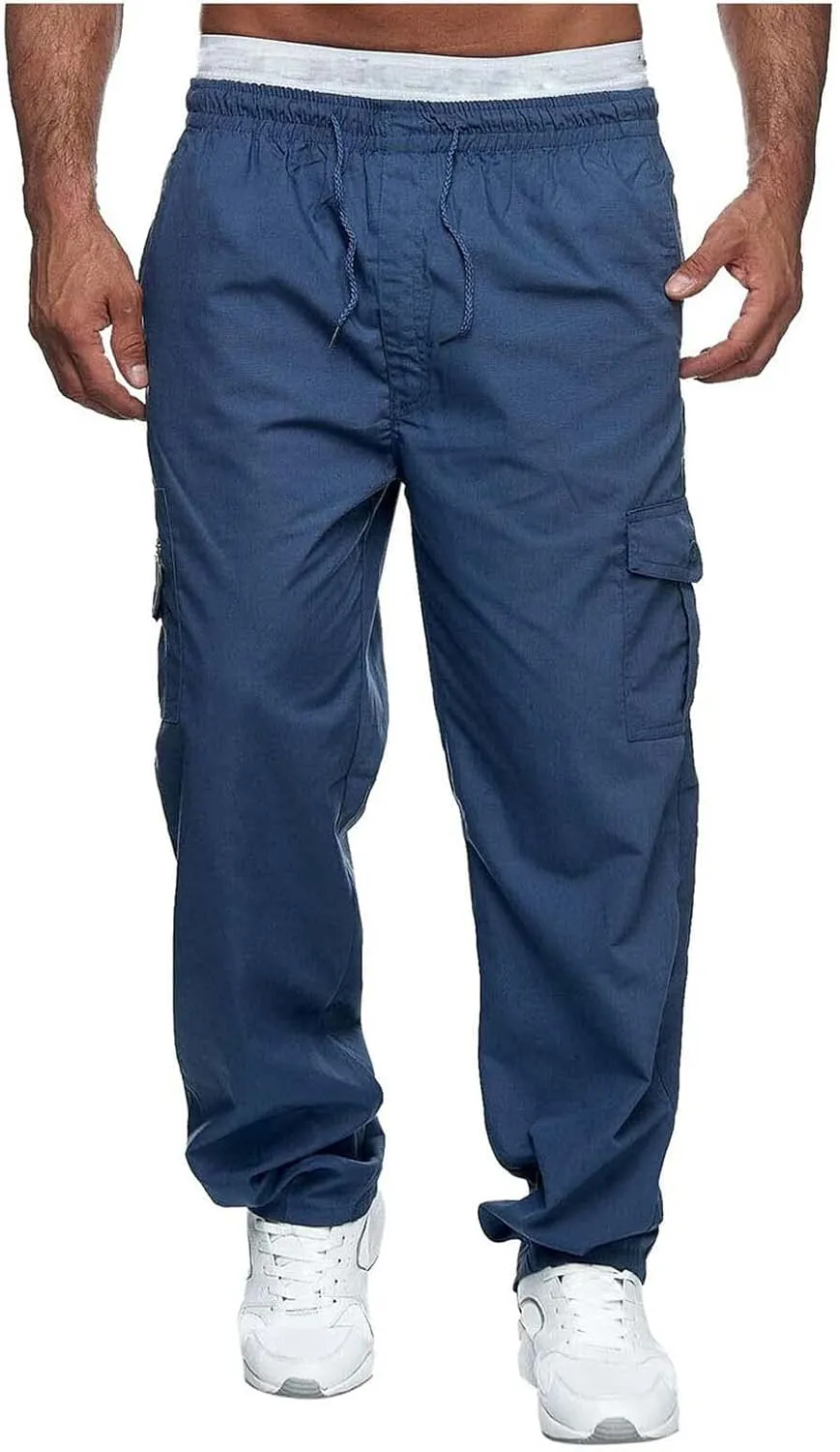 Thatrich Mens Straight Leg Sweatpants Workout Cargo Pants Stretch Trousers Slim Fit Wide Leg Pants Athletic Joggers Fall Pant