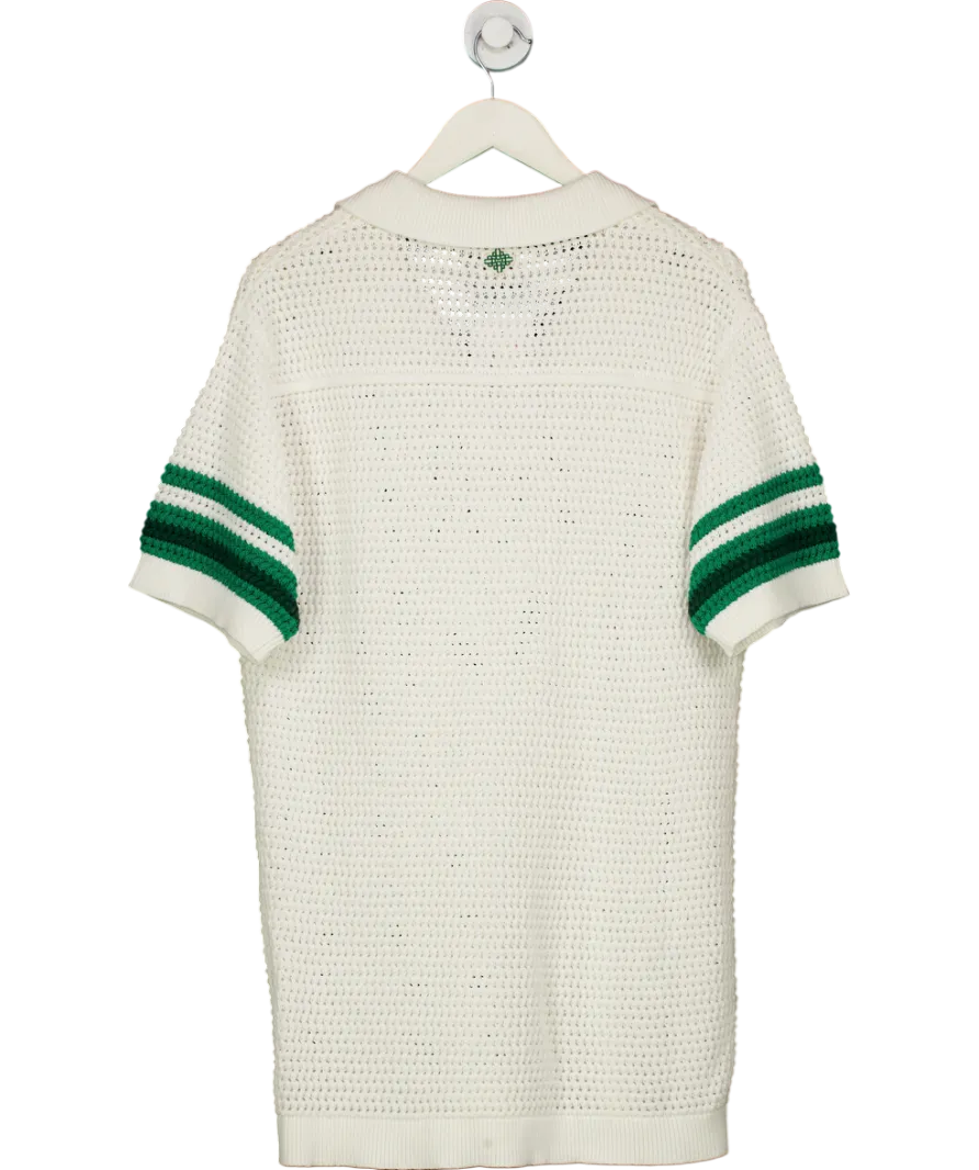 The Couture Club White Stripe Crochet Knitted Polo Shirt UK M