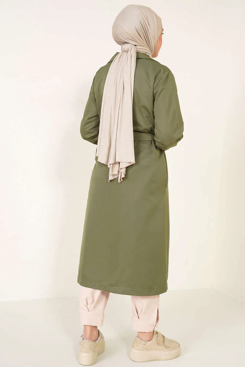 Three-Button Double-Breasted Trench Coat - Khaki