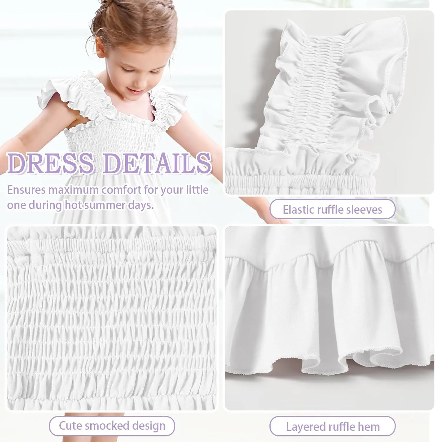 Toddler Girl Summer Dress Sleeveless Smocked Baby Dresses Square Neck Kids Tiered Boho Sundress Beach Casual Birthday