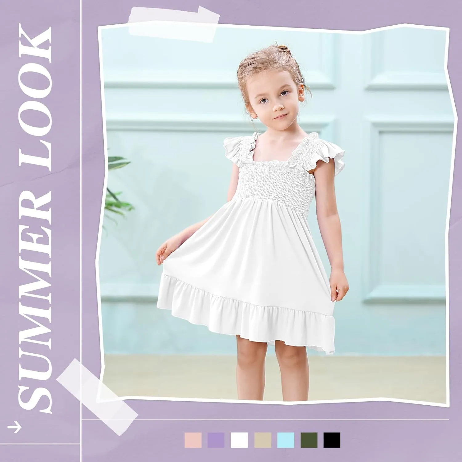 Toddler Girl Summer Dress Sleeveless Smocked Baby Dresses Square Neck Kids Tiered Boho Sundress Beach Casual Birthday