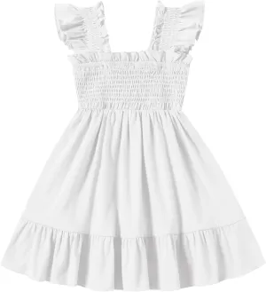 Toddler Girl Summer Dress Sleeveless Smocked Baby Dresses Square Neck Kids Tiered Boho Sundress Beach Casual Birthday
