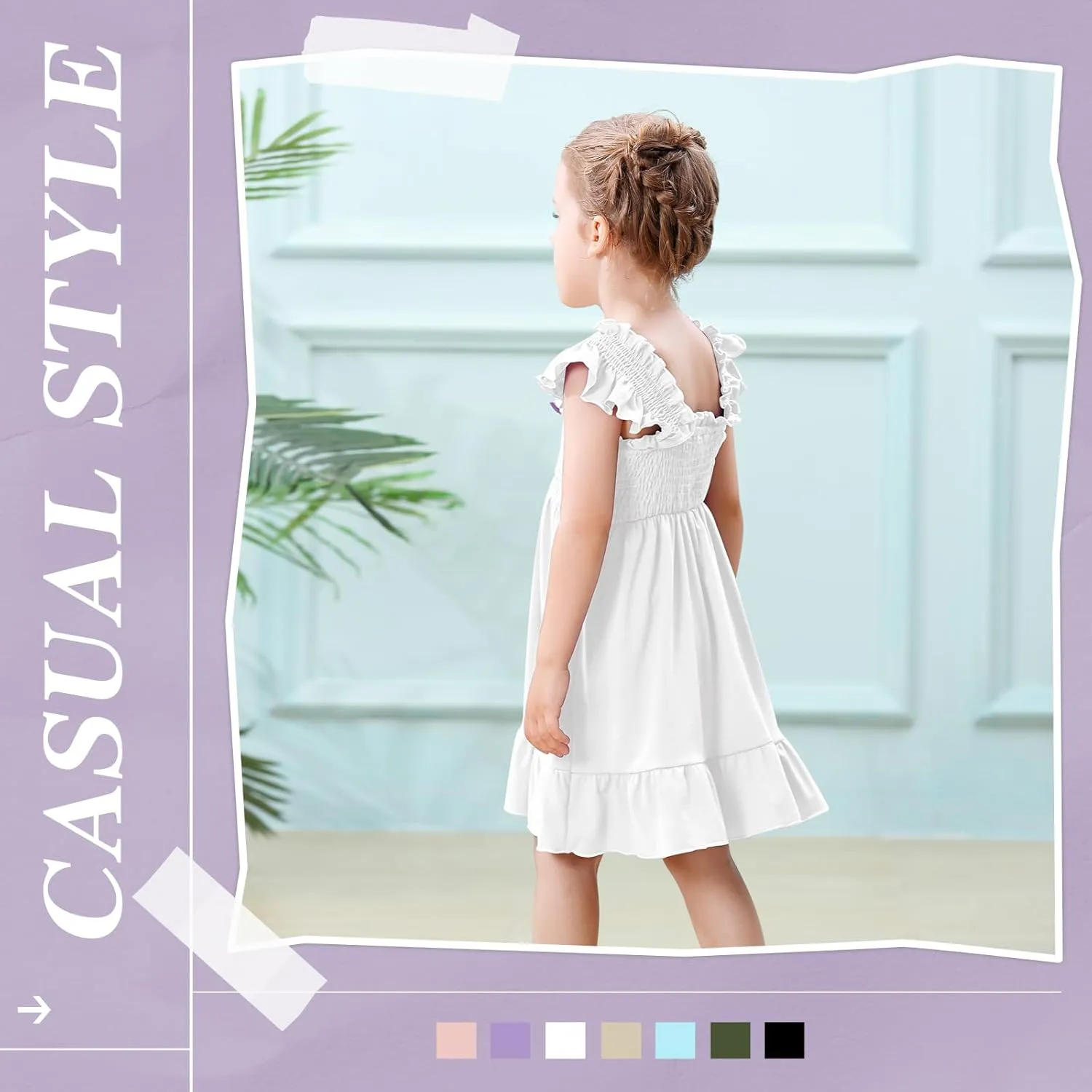 Toddler Girl Summer Dress Sleeveless Smocked Baby Dresses Square Neck Kids Tiered Boho Sundress Beach Casual Birthday