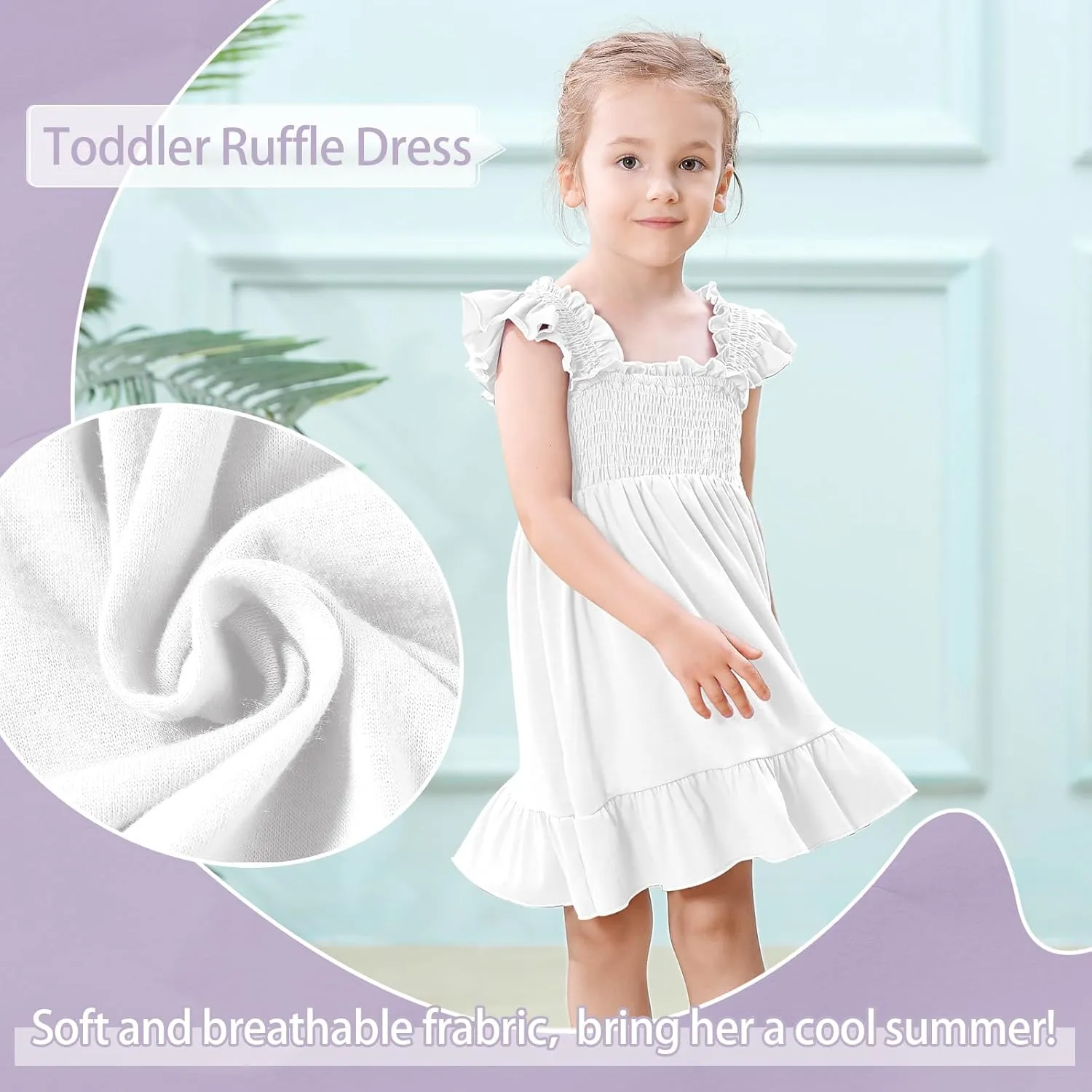 Toddler Girl Summer Dress Sleeveless Smocked Baby Dresses Square Neck Kids Tiered Boho Sundress Beach Casual Birthday