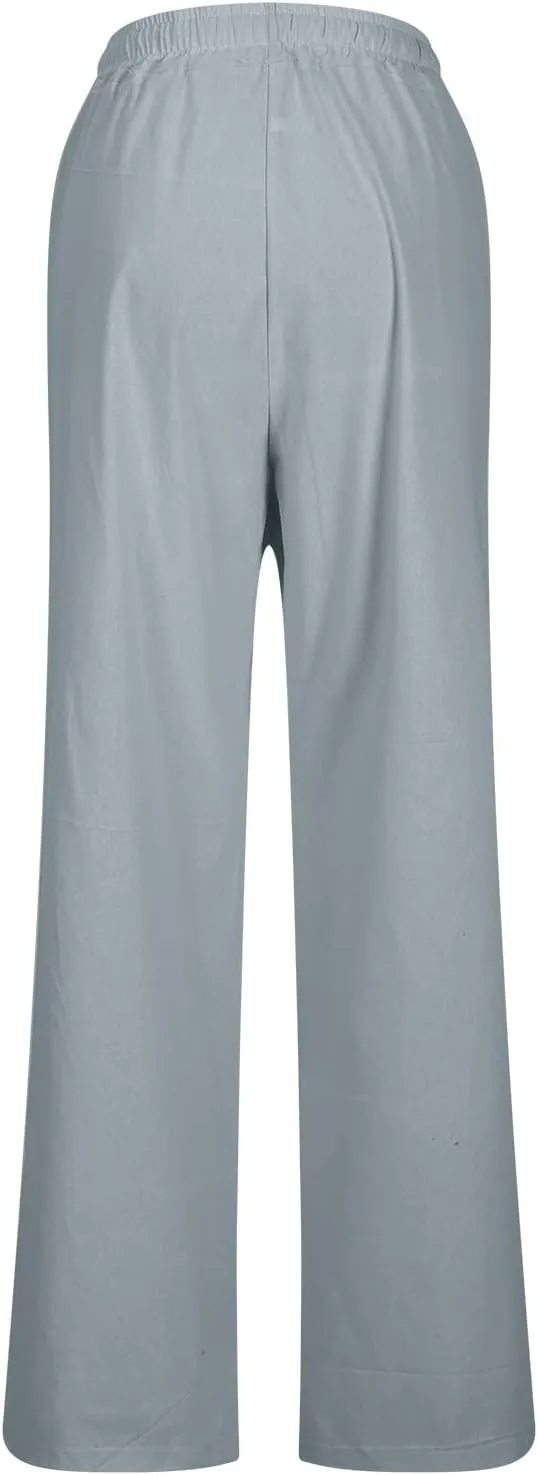 Trendy Pants for Women,Wwomens Casual Summer 2025 Drawstring Elastic High Waist Pant Comfy Solid Wide Leg Trouser