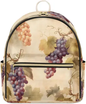 TropicalLife Hand Drawn Grapes Backpack Purse for Women PU Leather Lightweight Ladies Shoulder Fashion Satchel Bags Travel Casual Daypack