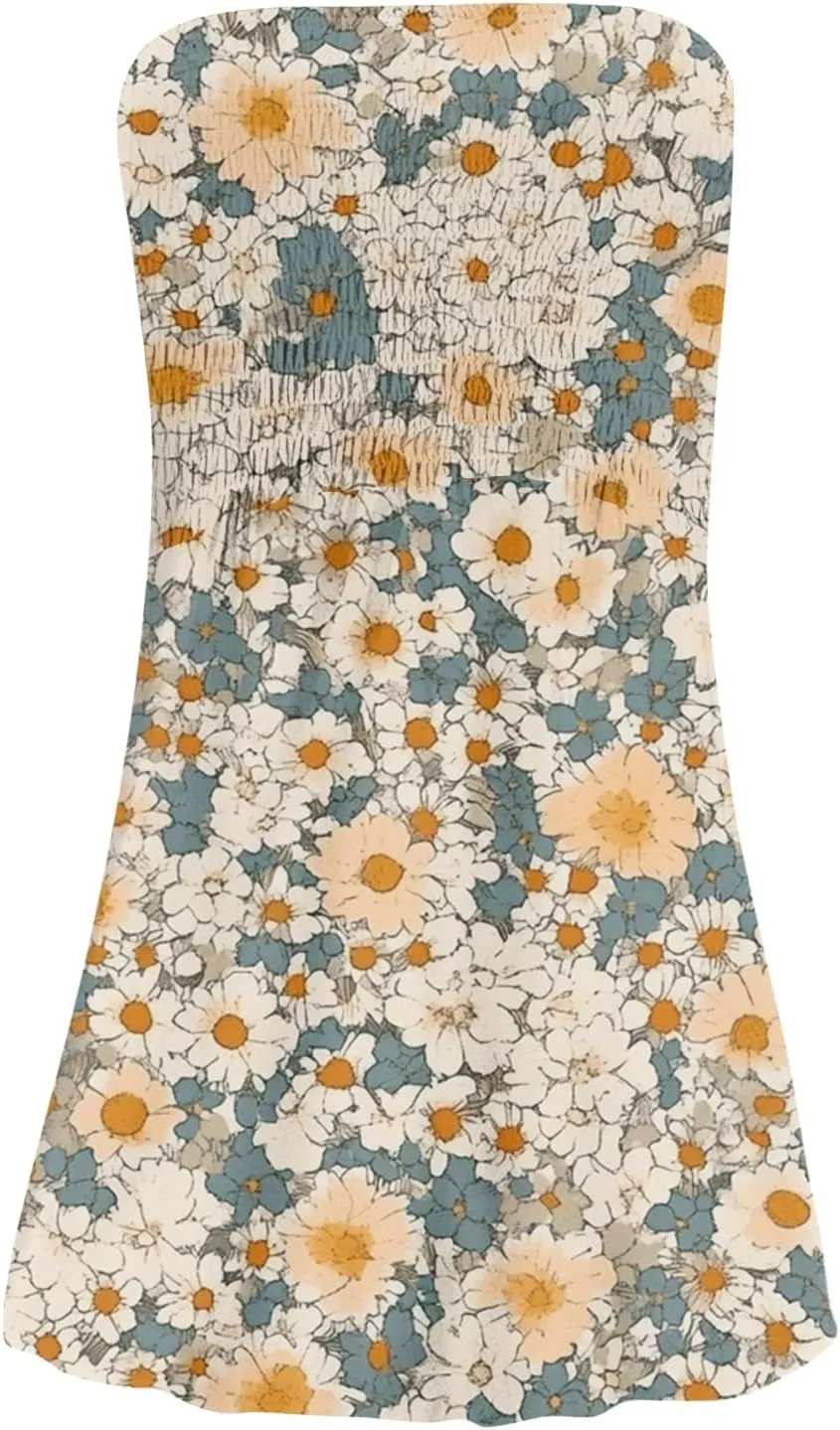 Tube Top Dress-Summer Strapless Dress Beach Vacation Floral Sundresses