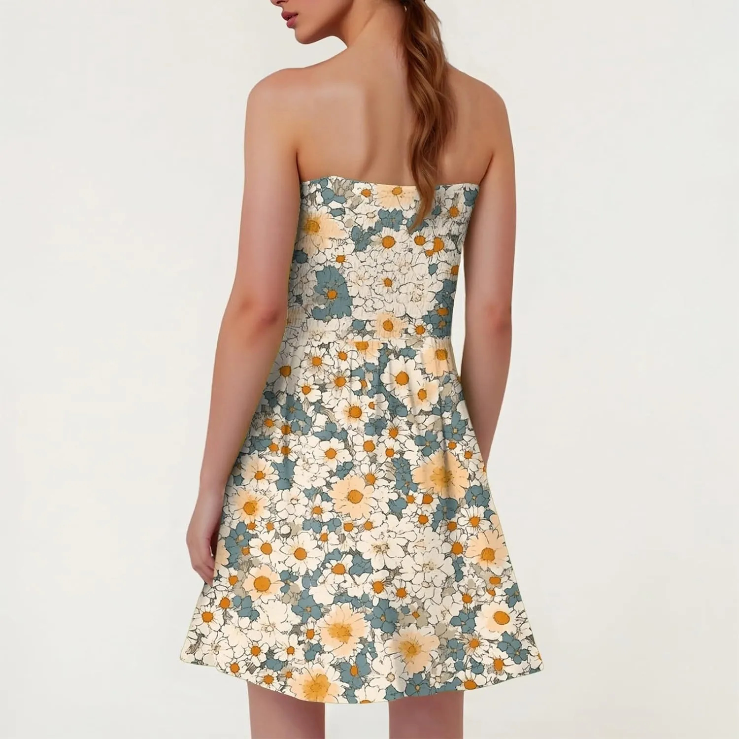 Tube Top Dress-Summer Strapless Dress Beach Vacation Floral Sundresses