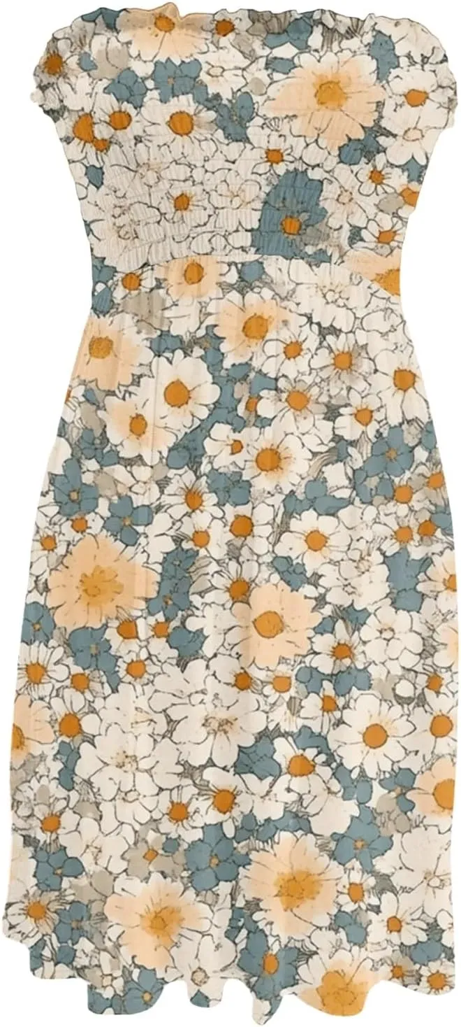 Tube Top Dress-Summer Strapless Dress Beach Vacation Floral Sundresses